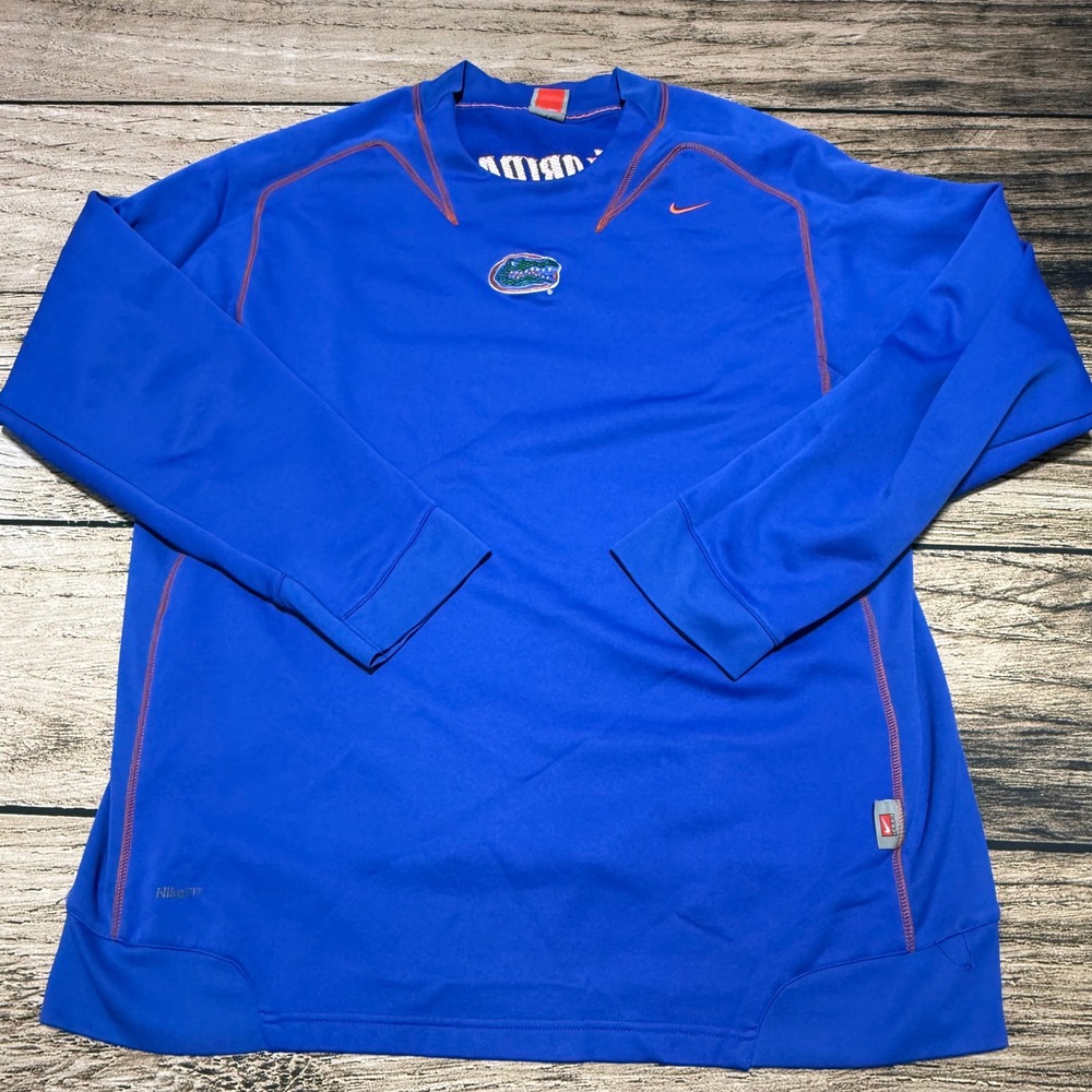 Nike FIT THERMA Florida Gators Shirt Mens XL Blue Long Sleeve Sweatshirt VTG